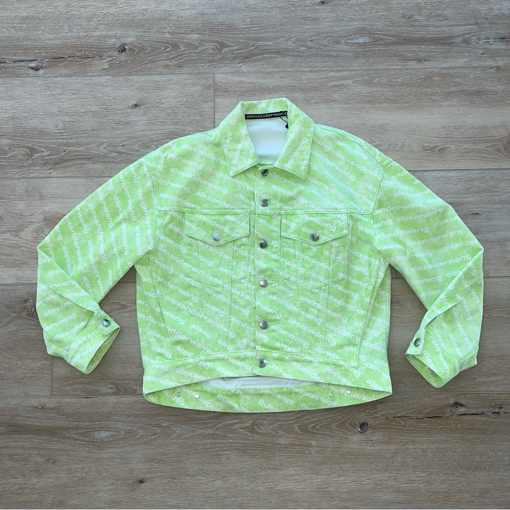 NWT. Alexander Wang neon green logo cropped denim jacket